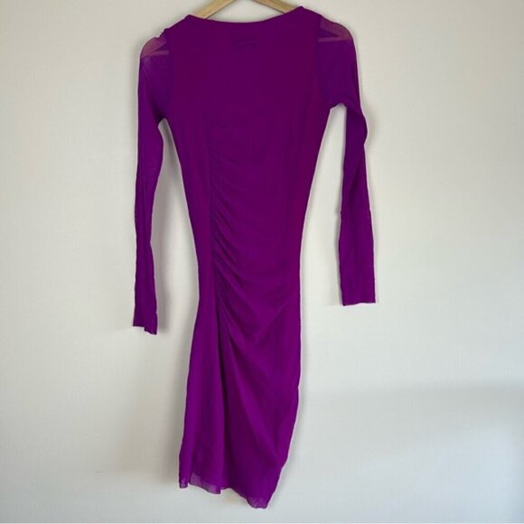 Vintage Y2K Jean Paul Gaultier Soleil Fuschia Mesh Rushed Midi Dress Size M - Picture 5 of 11